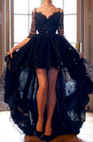 Elegant High Low Half Sleeves Sweetheart Black Backless Lace Evening Dresses RJS820 Rjerdress
