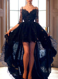 Elegant High Low Half Sleeves Sweetheart Black Backless Lace Evening Dresses RJS820 Rjerdress