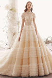 Elegant High Neck Ball Gown Wedding Dresses Short Sleeve Quinceanera Dresses RJS773