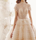 Elegant High Neck Ball Gown Wedding Dresses Short Sleeve Quinceanera Dresses RJS773 Rjerdress