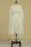 Elegant Illusion Neck Knee Length 3/4 Sleeve Sheath / Column Mother of the Bride Dress with Embroidery Rjerdress