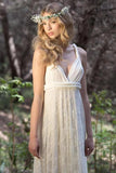 Elegant Ivory Bohemian Lace V Neck Backless Country Beach Wedding Dresses Rjerdress