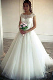 Elegant Ivory Lace Tulle Long Ball Gown Wedding Dresss Charming Bride Dresses