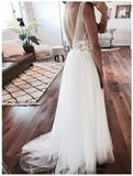 Elegant Ivory Long Lace Tulle Simple Cheap Beach Wedding Dresses Rjerdress