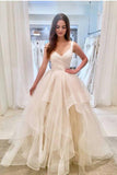 Elegant Ivory Tulle V Neck Spaghetti Straps Wedding Dresses Long Cheap Rjerdress
