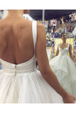 Elegant Ivory Tulle V Neck Spaghetti Straps Wedding Dresses Long Cheap Rjerdress