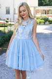 Elegant Jewel Short Cheap Tulle Homecoming Dresses With Lace