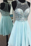 Elegant Jewel Short Illusion Back Mint Homecoming Dress With Beading Rhinestones RJS484 Rjerdress