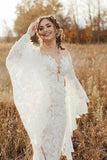 Elegant Lace Long Sleeve Mermaid Sweetheart Neck Covered Button Wedding Dresses RJS330