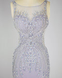 Elegant Lavender Mermaid Scoop Floor-Length Tulle Zipper Back Prom Dresses With Beaded Rjerdress