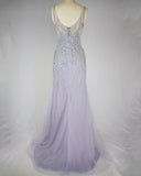 Elegant Lavender Mermaid Scoop Floor-Length Tulle Zipper Back Prom Dresses With Beaded Rjerdress