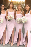 Elegant Long Mermaid Pink Slit Sweetheart Straps Sleeveless Bridesmaid Dress Rjerdress
