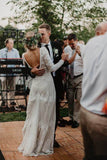 Elegant Long Sleeve Ivory Sheath Wedding Dresses Backless Lace Applique Country Wedding Dress Rjerdress