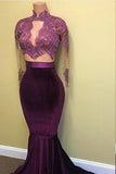Elegant Long Sleeves Two Piece Mermaid High Neck Floor Length Prom Dresses RJS780