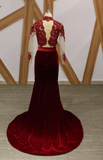 Elegant Long Sleeves Two Piece Mermaid High Neck Floor Length Prom Dresses RJS780 Rjerdress