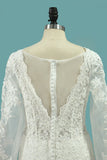 Elegant Mermaid Bridal Dresses Scoop Tulle With Appliques Long Sleeves Zipper Up Rjerdress