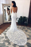 Elegant Mermaid Deep V-Neck Court Train Split-Front Backless White Lace Wedding Dresses RrRRRJS273 Rjerdress