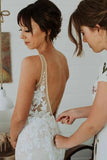 Elegant Mermaid Lace Appliques Straps V Neck Ivory Wedding Dresses, Beach Wedding Gowns RJS15515 Rjerdress