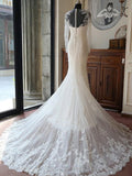 Elegant Mermaid Scoop Neck Tulle Beads Lace Appliques Chapel Train Long Sleeve Wedding Dress RrRRRJS739 Rjerdress