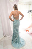 Elegant Mermaid Spaghetti Straps Long Lace Prom Dresses, Criss-Cross Straps Evening Dress Rjerdress