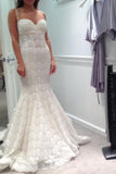 Elegant Mermaid Sweetheart Lace Court Train Wedding Dress with Spaghetti Straps RJS422 Rjerdress