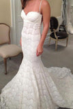 Elegant Mermaid Sweetheart Lace Court Train Wedding Dress with Spaghetti Straps RJS422