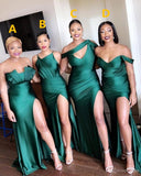 Elegant Mixed Mermaid Green Satin Side Split Bridesmaid Dresses