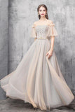 Elegant Off Shoulder Floor Length Tulle Prom Dress, Bridesmaid Dresses Rjerdress