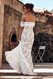 Elegant Off Shoulder Ivory Mermaid Lace Beach Wedding Dresses Rjerdress