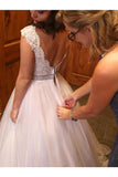 Elegant Off White Tulle Backless Wedding Dress With Crystal Sash Rjerdress