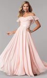 Elegant Off-the-shoulder Pastel Pink Ruffles Long Chiffon A-Line Bridesmaid Dresses UK