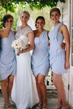 Elegant One Shoulder Short Sky Blue Cute Bridesmaid Dresses Rjerdress