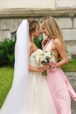 Elegant Pink A Line Chiffon V Neck Floor Length Bridesmaid Dresses Rjerdress