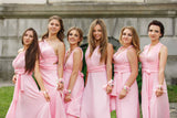 Elegant Pink A Line Chiffon V Neck Floor Length Bridesmaid Dresses Rjerdress