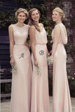 Elegant Pink Sheath Sheer Neck Sleeveless Bridesmaid Dress Wedding Party Dress BD1002 Rjerdress