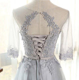Elegant Prom Dresses A-Line Scoop Floor-Length Tulle 3/4 Sleeves With Appliques Rjerdress