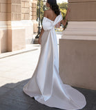 Elegant Satin Mermaid Off Shoulder Wedding Dresses With Bowknot Rjerdress