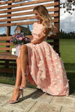 Elegant Scoop A Line Cap Sleeve Pink Homecoming Dresses with Flowers Cocktail Dresses Rjerdress