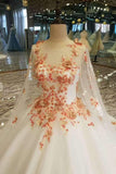 Elegant Scoop Neck Bridal Dresses Tulle A-Line Lace Up With Shoulder Veil