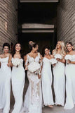 Elegant Sheath/Column RJSaghetti Straps Floor Length White Bridesmaid Dresses Rjerdress