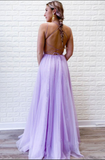 Elegant Spaghetti Straps Lavender Tulle Appliques Prom Dress With Slit Beautiful Backless Evening Dresses RJS845 Rjerdress