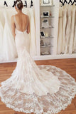 Elegant Spaghetti Straps Mermaid V Neck Lace Wedding Dresses Beach Bride Dresses RJS15202 Rjerdress