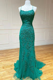 Elegant Spaghetti Straps Sky Blue Mermaid Backless Pageant Prom Dresses Rjerdress