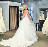 Elegant Spaghetti Straps Sweetheart Tulle Wedding Gown With Beading Tiered Rjerdress
