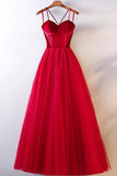 Elegant Spaghetti Straps Tulle Lace up Red Sweetheart Prom Dresses Long Formal Dresses P1087 Rjerdress