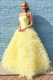 Elegant Strapless Floor Length Yellow Prom Dresses Ball Gown Quinceanera Dresses Rjerdress