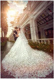 Elegant Sweetheart Strapless Lace up Tulle Court Train Wedding Dresses With Flowers