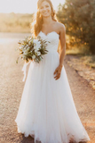 Elegant Tulle Beach Sweetheart Lace A line Simple Country Wedding Dress
