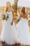 Elegant Tulle Beach Sweetheart Lace A line Simple Country Wedding Dress Rjerdress