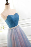 Elegant Tulle Long Vintage Sleeveless Sweetheart Strapless Blue Lace-up Prom Dresses RJS778 Rjerdress